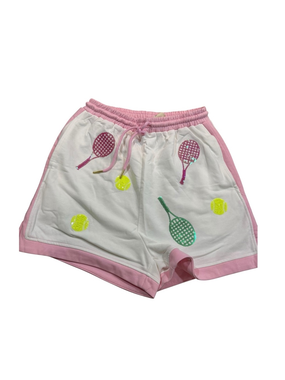 Fantastic Fawn Sequin Tennis Embroidered Shorts Pink/White Size Medium